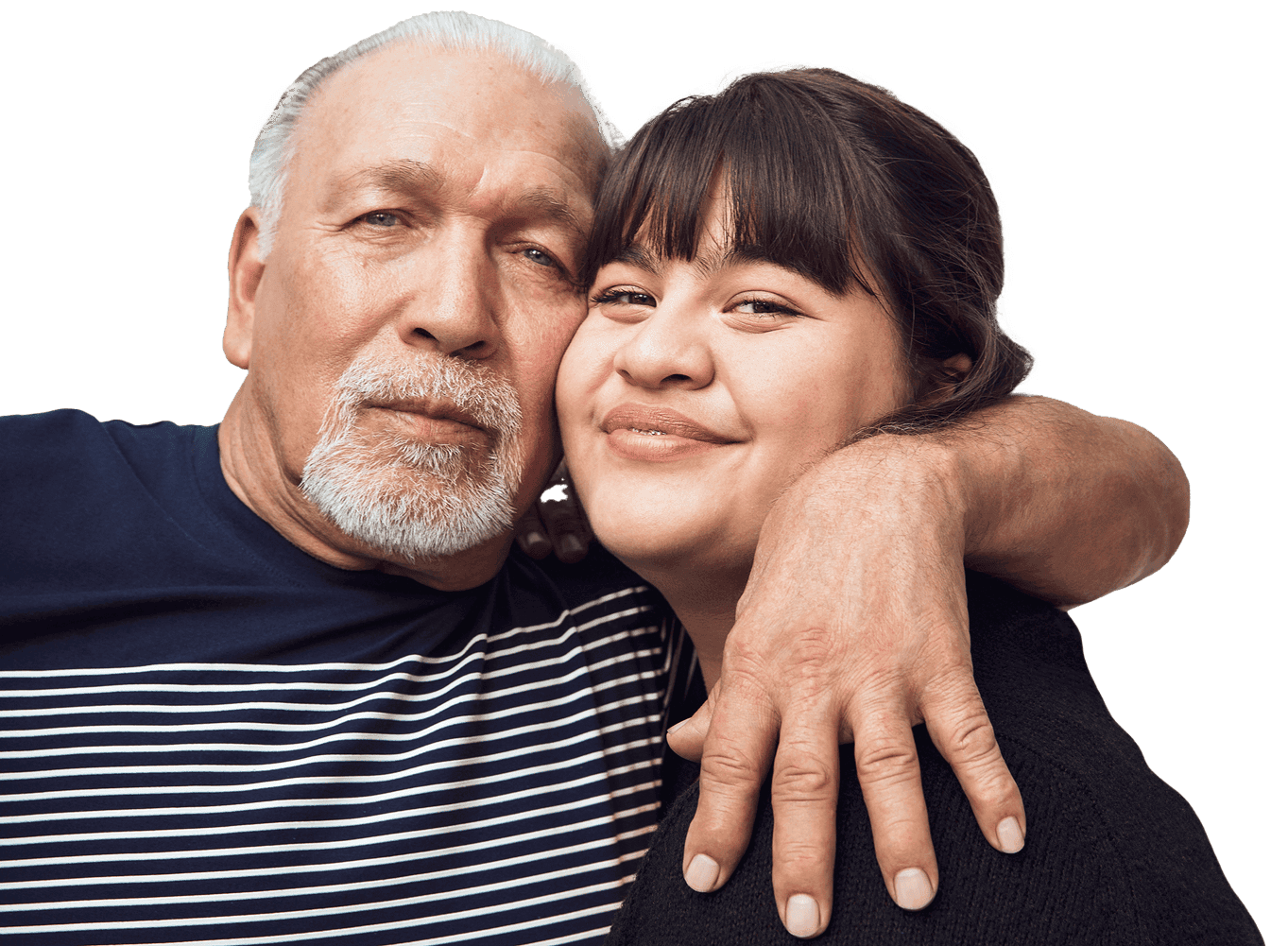 Father and daughter hugging. Actor portrayals.