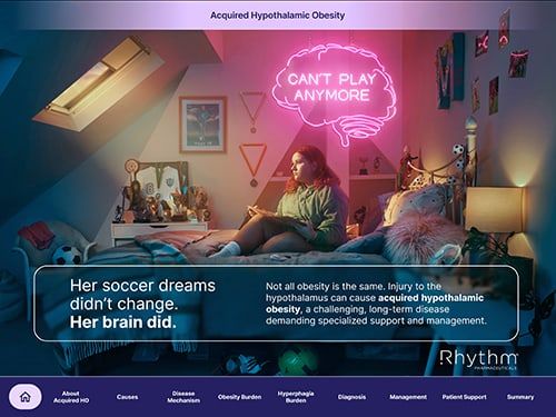 Girl sitting in soccer-themed bedroom. Image of brain that reads: CAN’T PLAY ANYMORE. Actor portrayal.